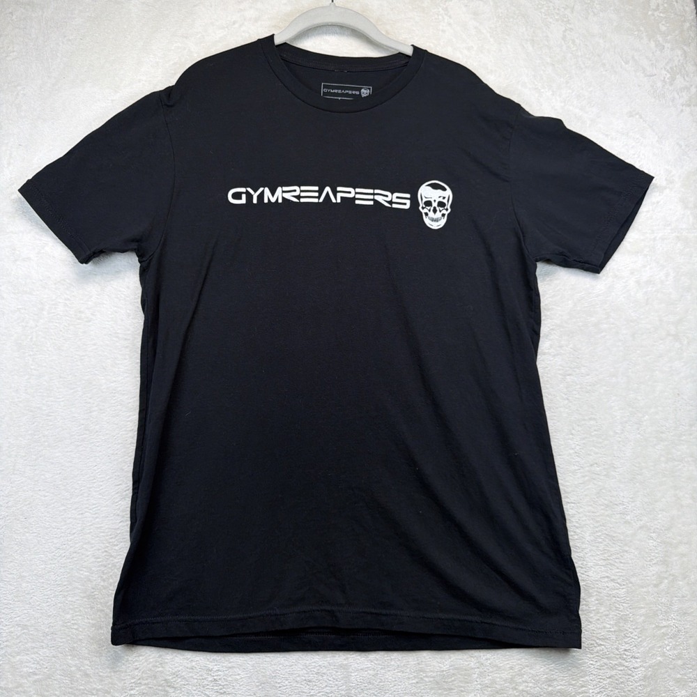 Gymreapers Men's T Shirt Large Black Skull Logo Weightlifting Gym Workout Tee